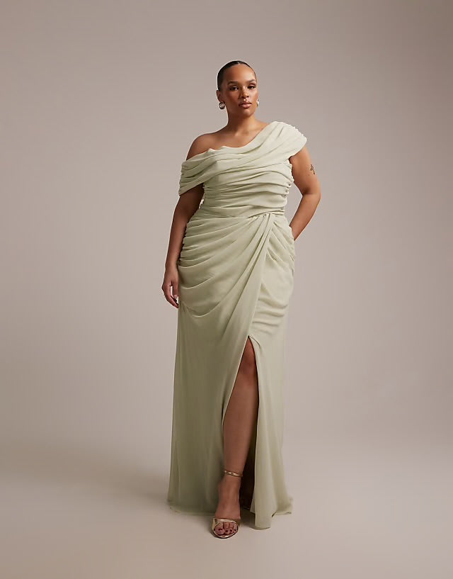 ASOS Design Draped One Shoulder Dress Sage Green