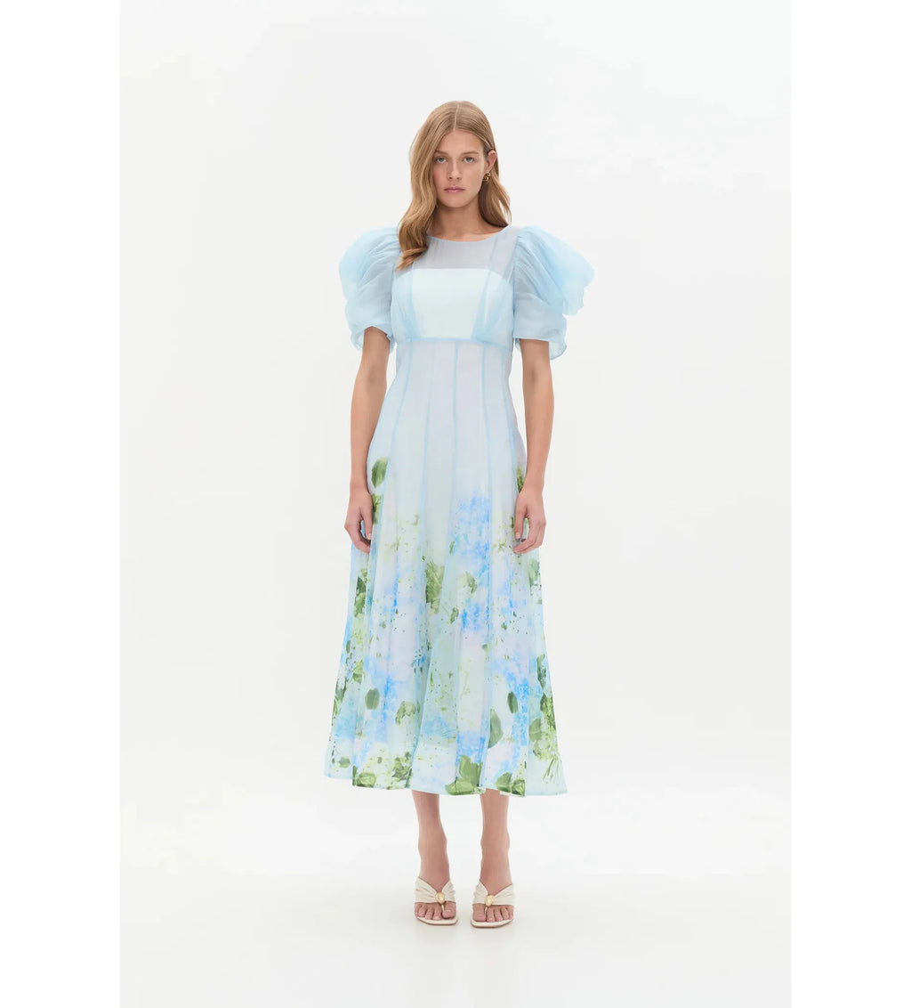 Aje Clementine Midi Dress Blue Hydrangea