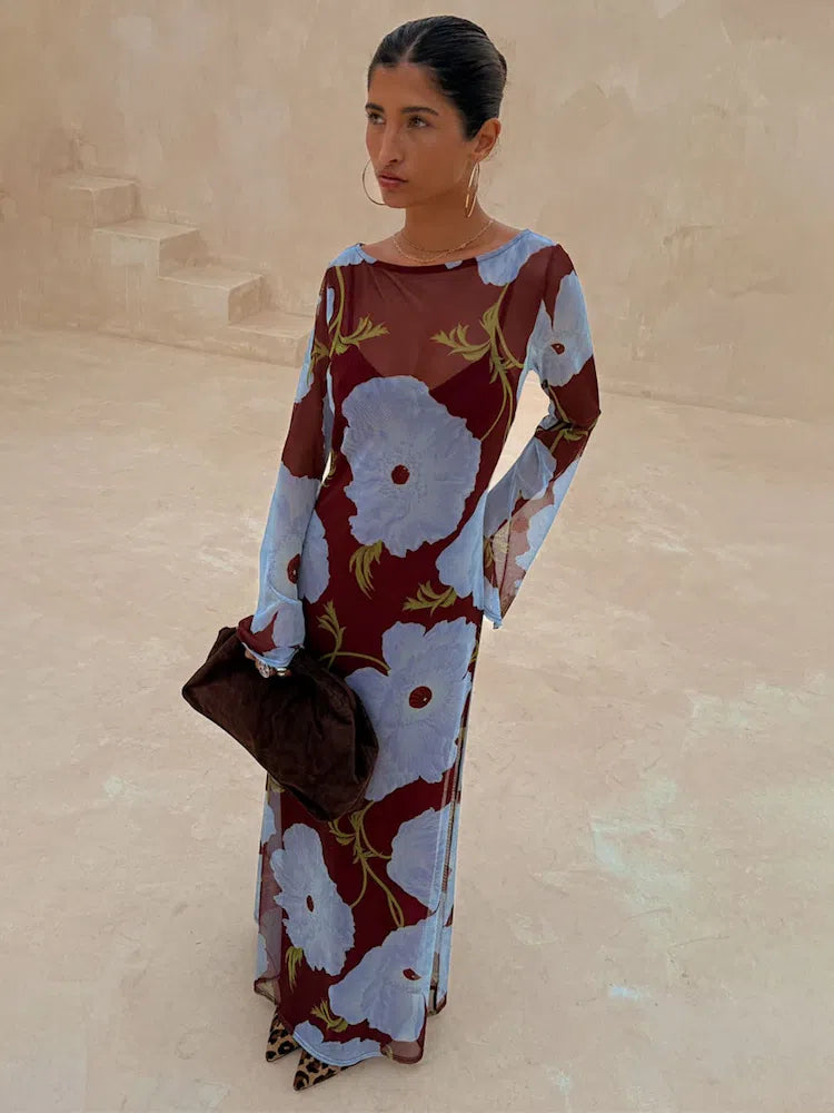 Never Fully Dressed Aria Dress Burgundy & Blue Poppy