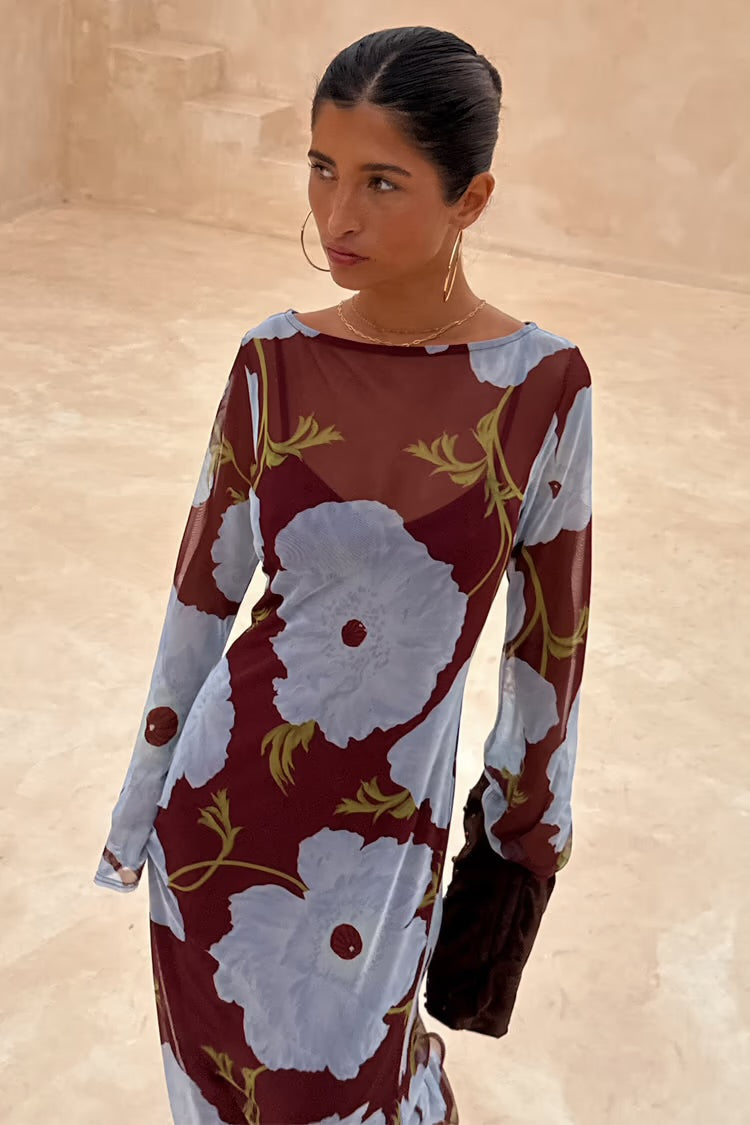 Never Fully Dressed Aria Dress Burgundy & Blue Poppy