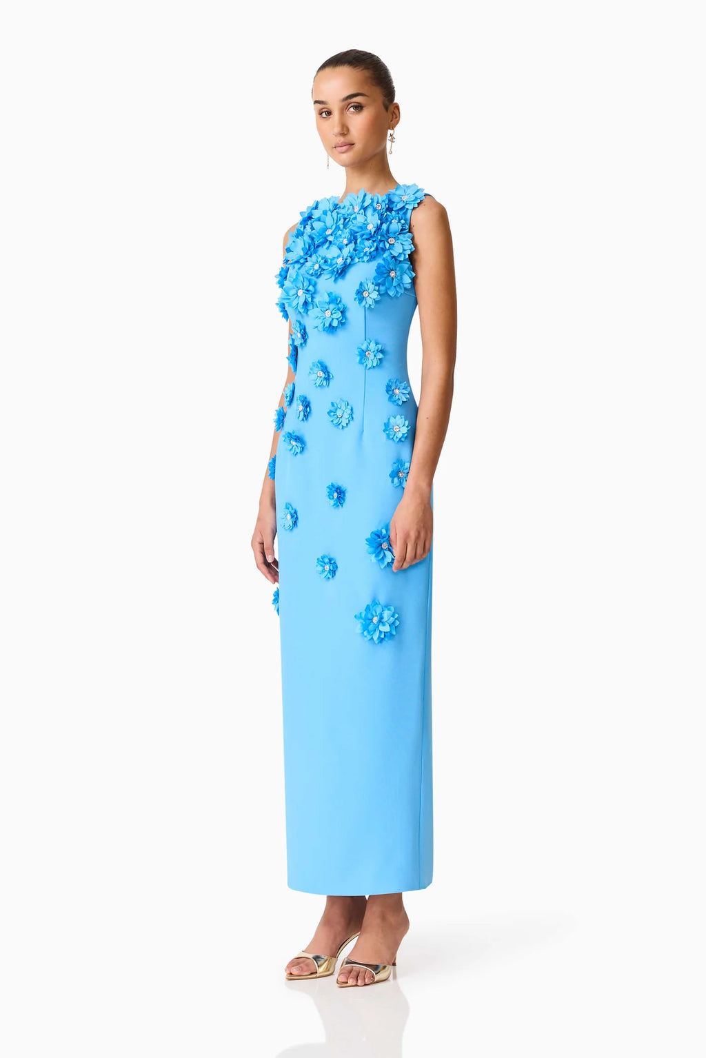 Elliatt Dali Floral Appliqué Gown in Blue