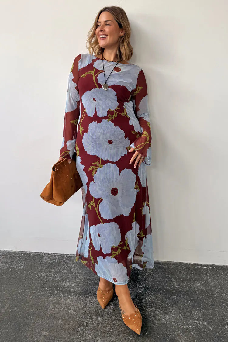 Never Fully Dressed Aria Dress Burgundy & Blue Poppy