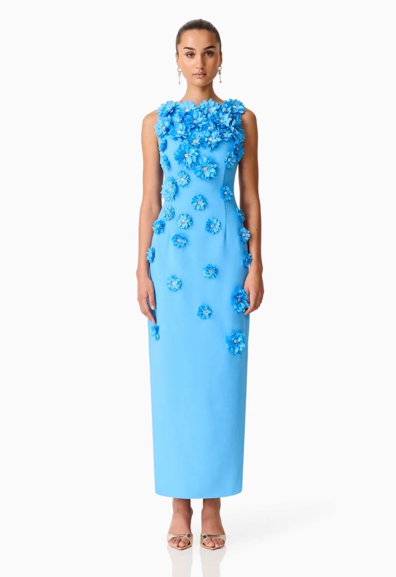 Elliatt Dali Floral Appliqué Gown in Blue