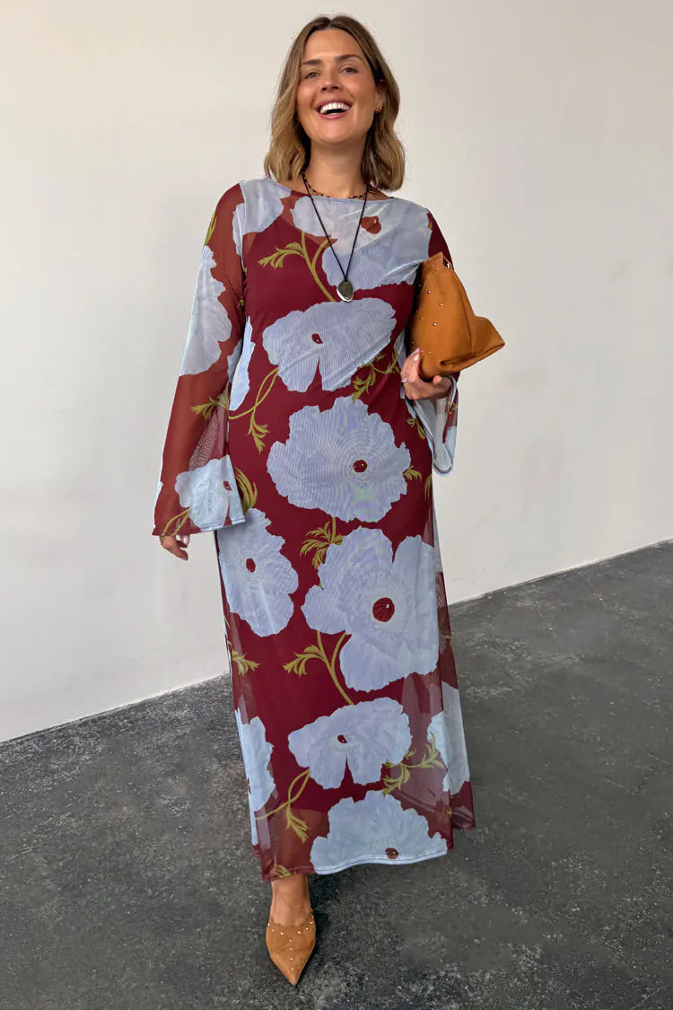 Never Fully Dressed Aria Dress Burgundy & Blue Poppy