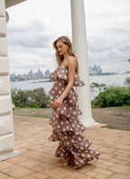 Elliatt Sola Tiered Maxi Dress Brown Polkadot