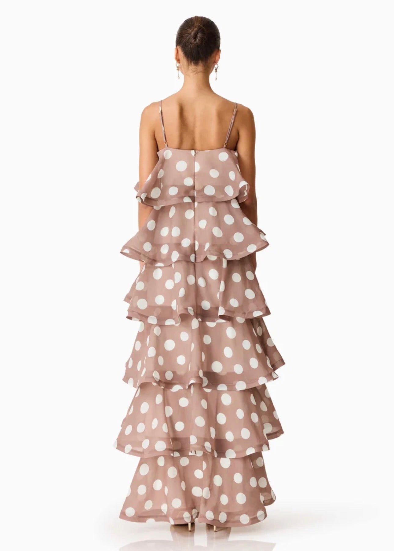 Elliatt Sola Tiered Maxi Dress Brown Polkadot