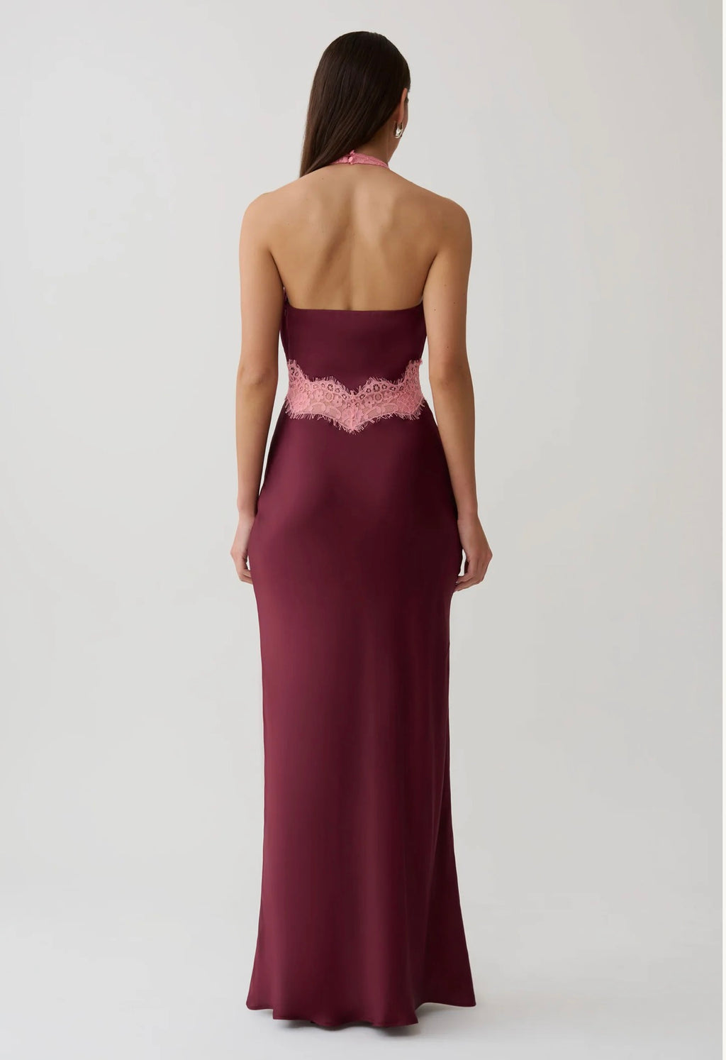 Meshki Louise Maxi Dress Burgundy Satin and Lace
