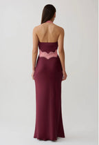 Meshki Louise Maxi Dress Burgundy Satin and Lace