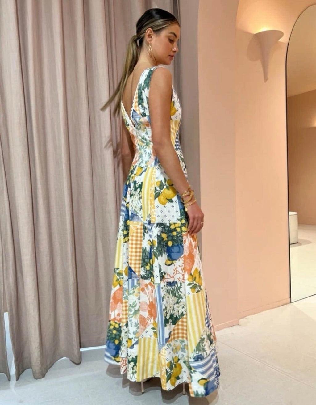 By Nicola Wavy Maxi Dress Lemon Patchwork