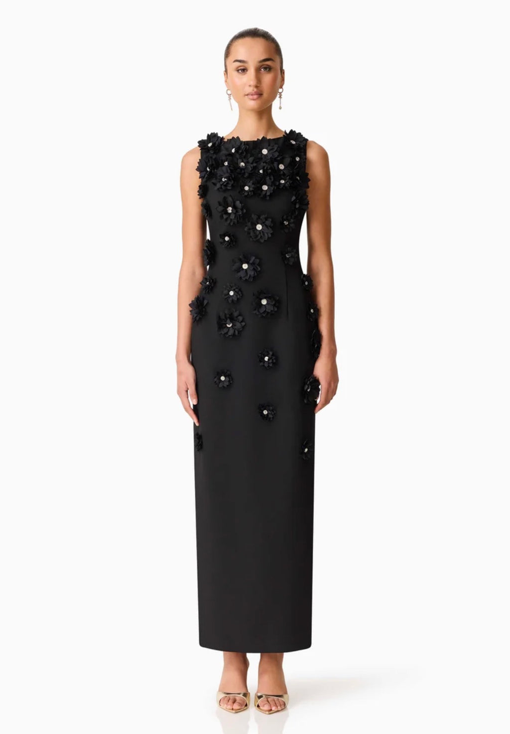 Elliatt Dali Floral Appliqué Gown in Black