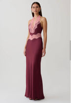 Meshki Louise Maxi Dress Burgundy Satin and Lace