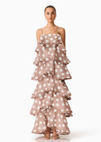Elliatt Sola Tiered Maxi Dress Brown Polkadot