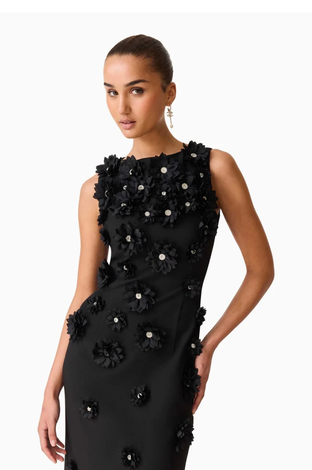 Elliatt Dali Floral Appliqué Gown in Black