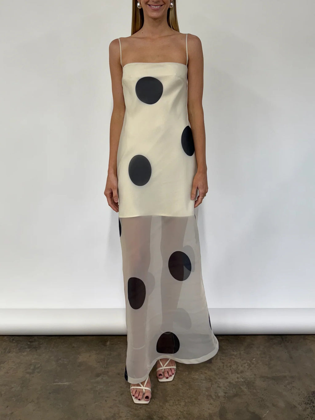 By Nicola Mila Maxi Dress In Ivory Polka Dot