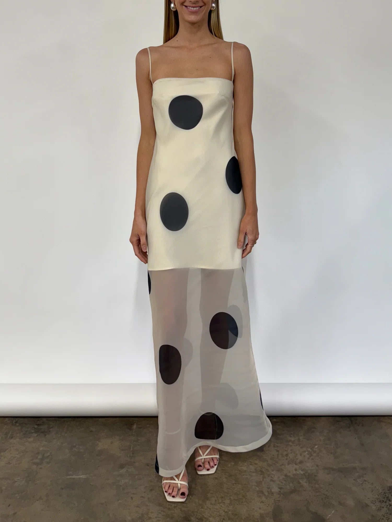 By Nicola Mila Maxi Dress In Ivory Polka Dot