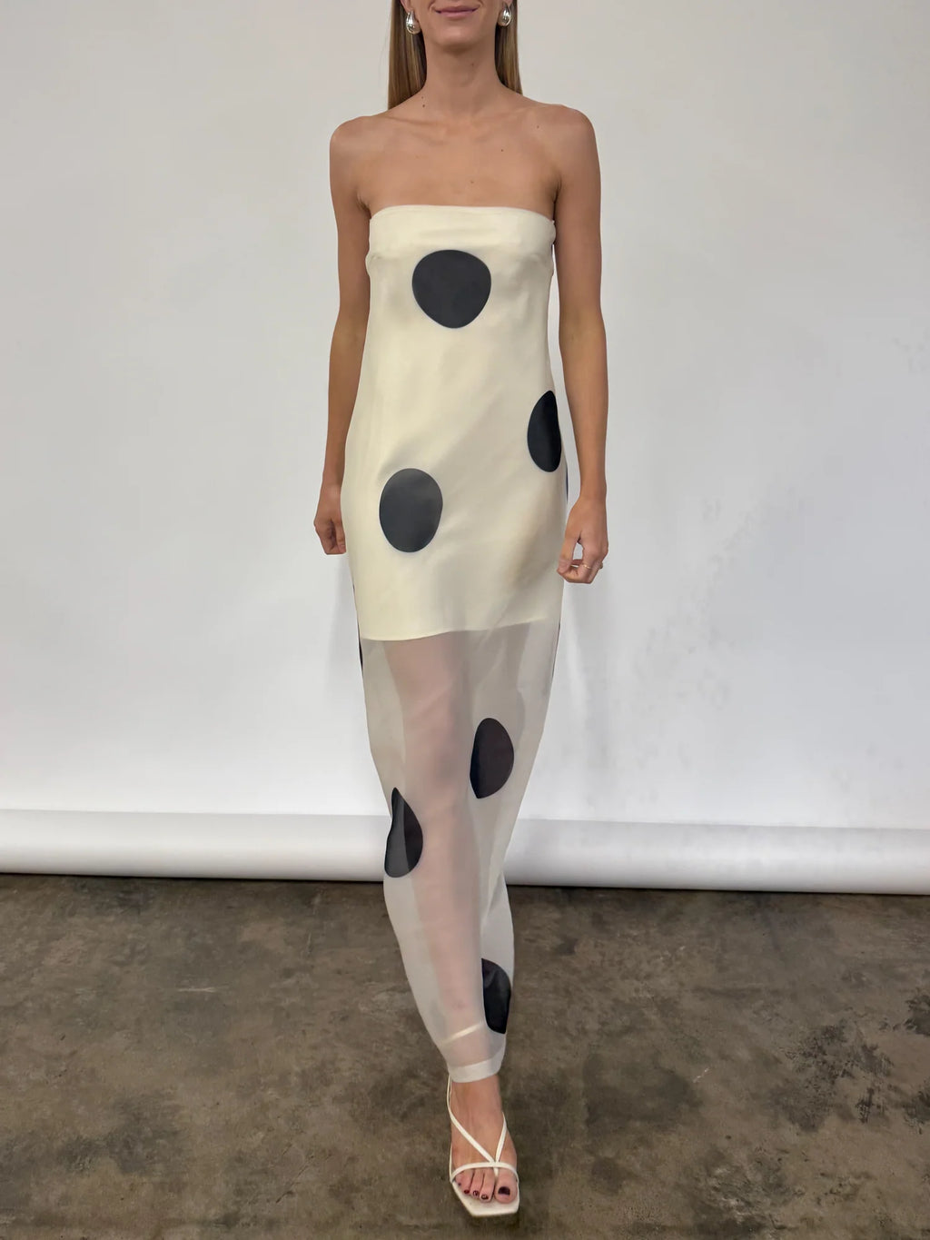 By Nicola Mila Maxi Dress In Ivory Polka Dot