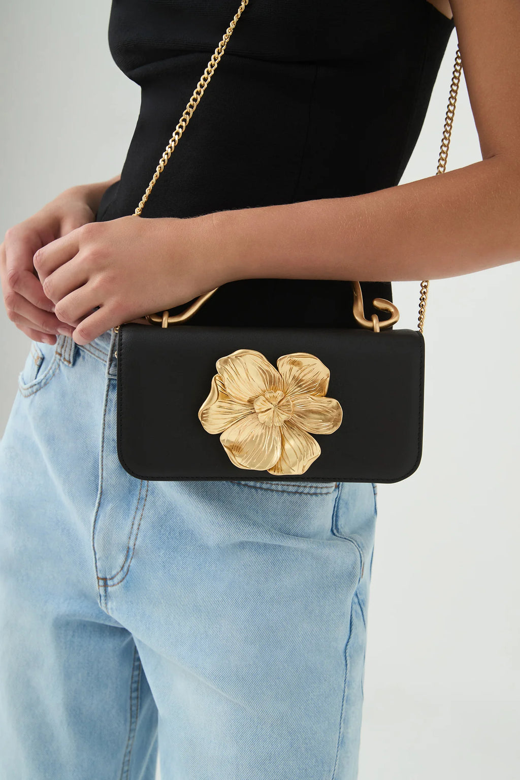 Aje Alessia Flower Clutch Black