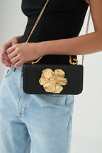 Aje Alessia Flower Clutch Black
