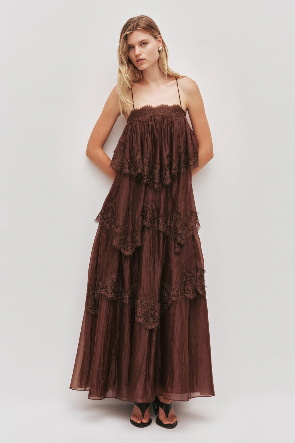 Aje Ophelia Lace Gown Chocolate