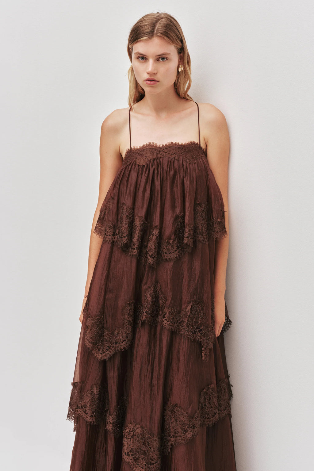 Aje Ophelia Lace Gown Chocolate