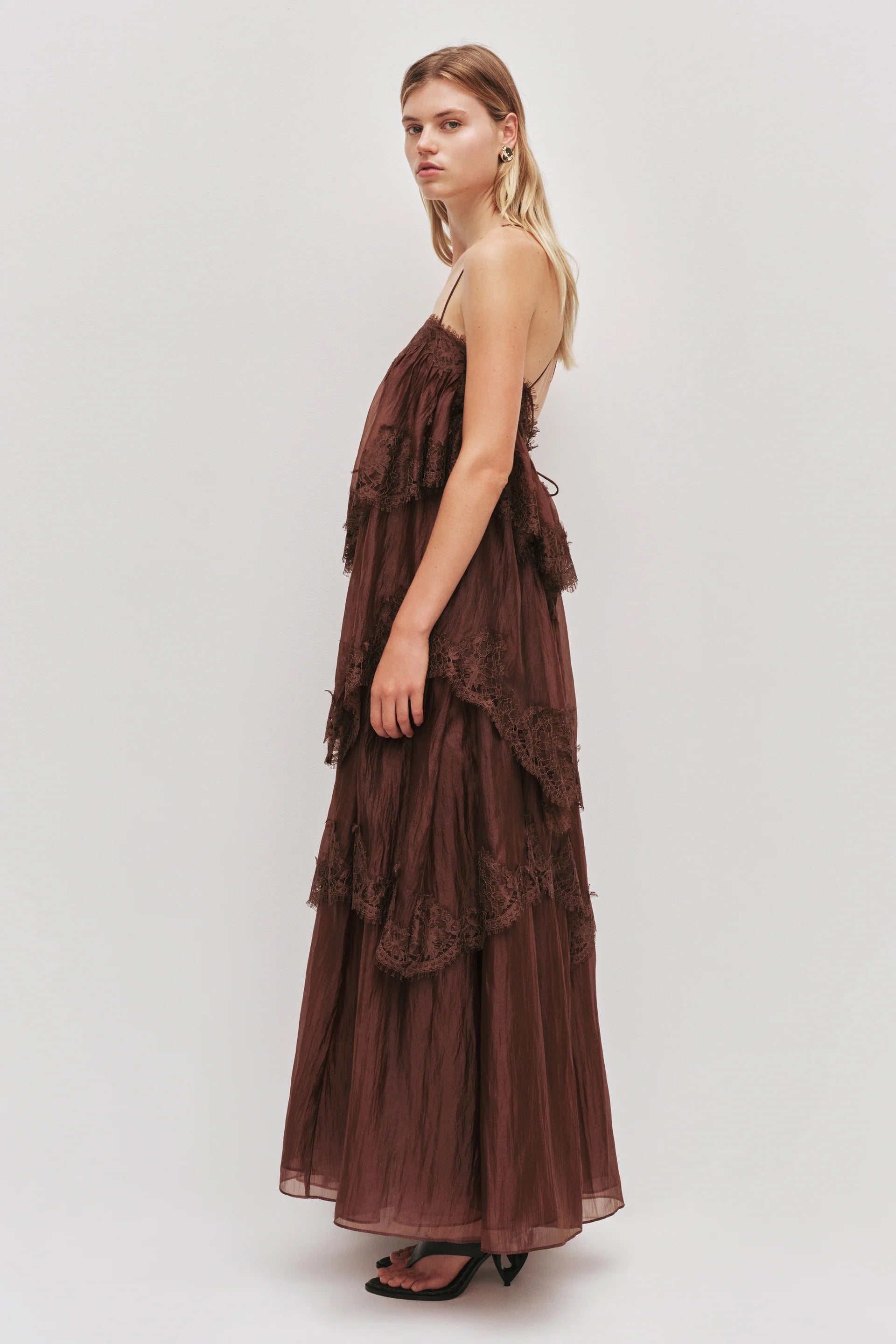 Aje Ophelia Lace Gown Chocolate