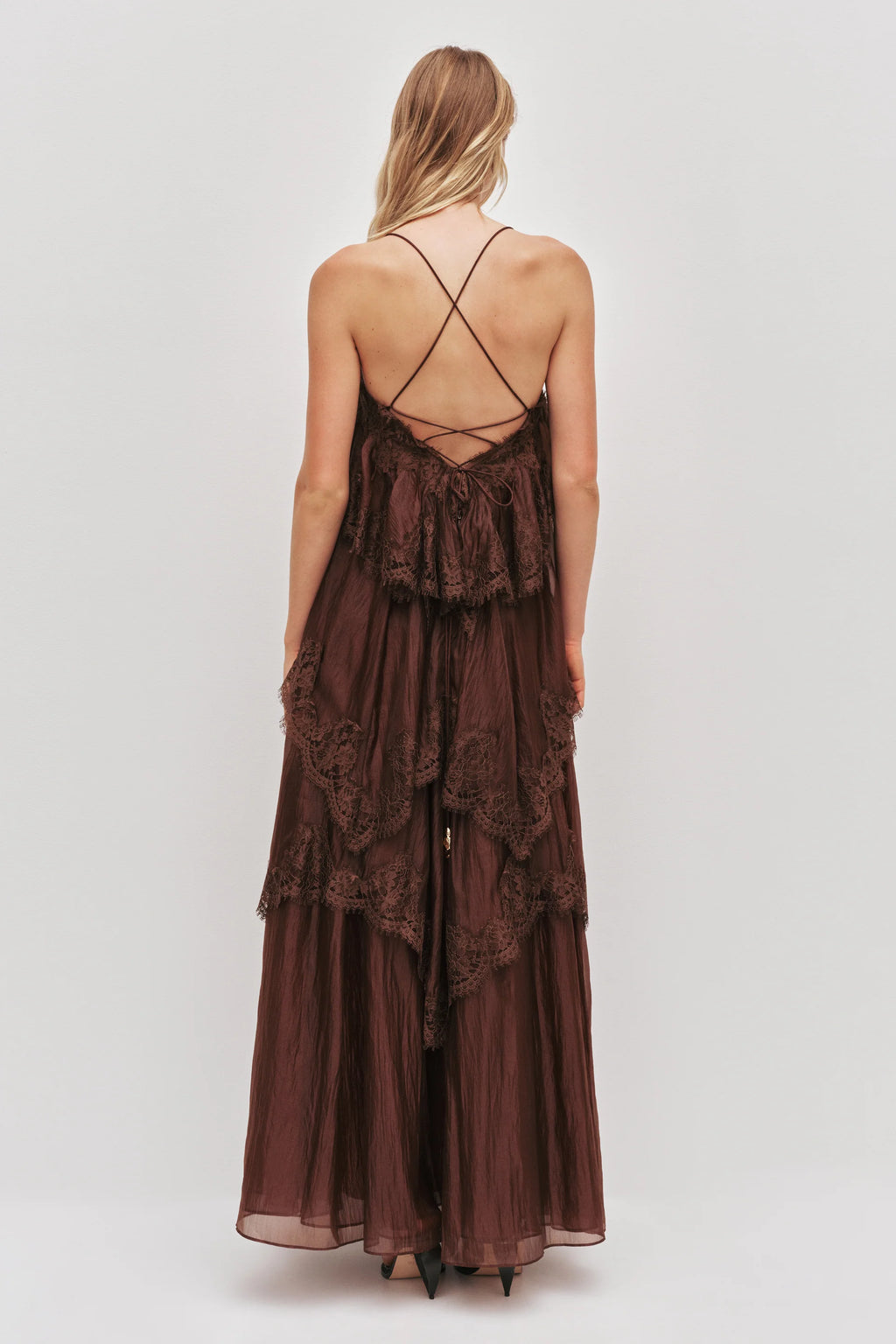 Aje Ophelia Lace Gown Chocolate