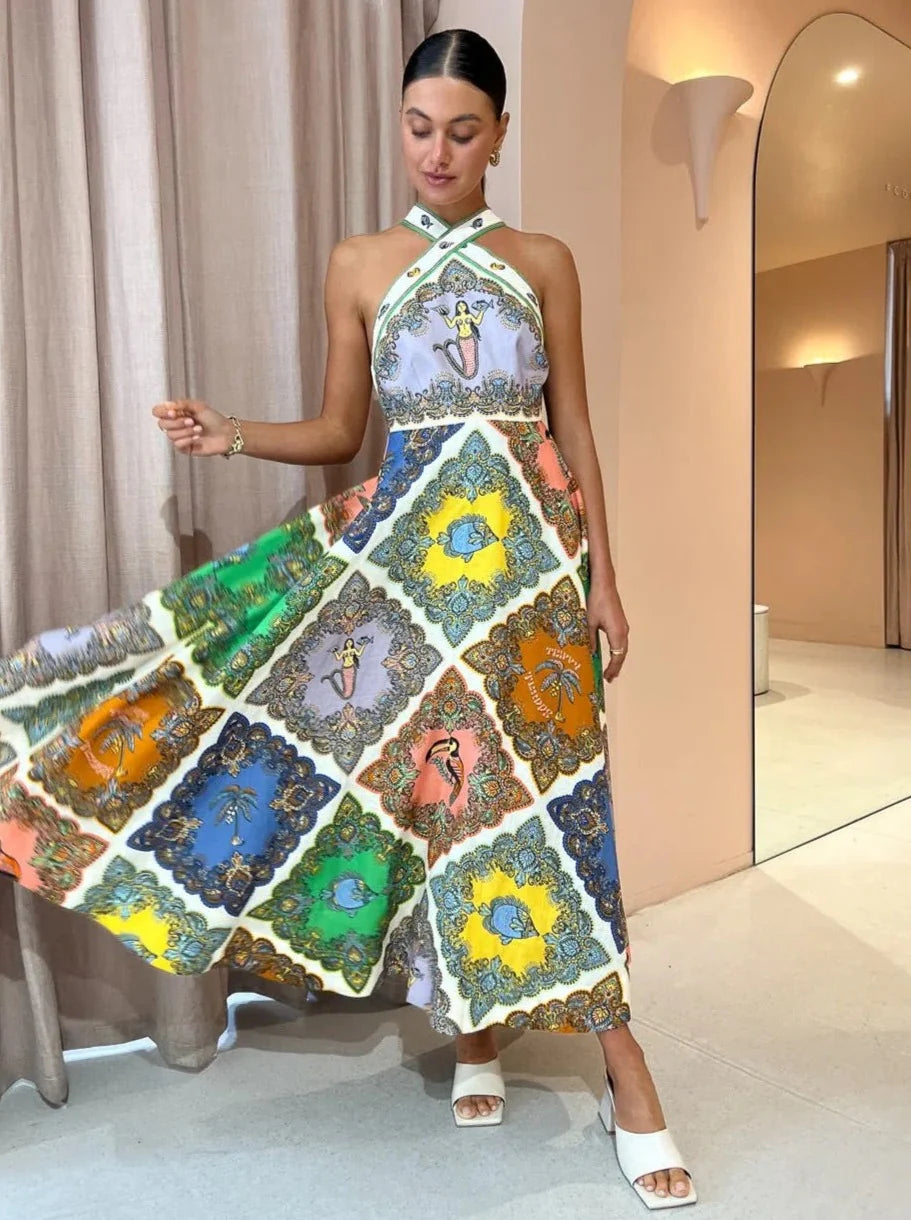 Alemais Trippy Troppo Halter Midi Dress