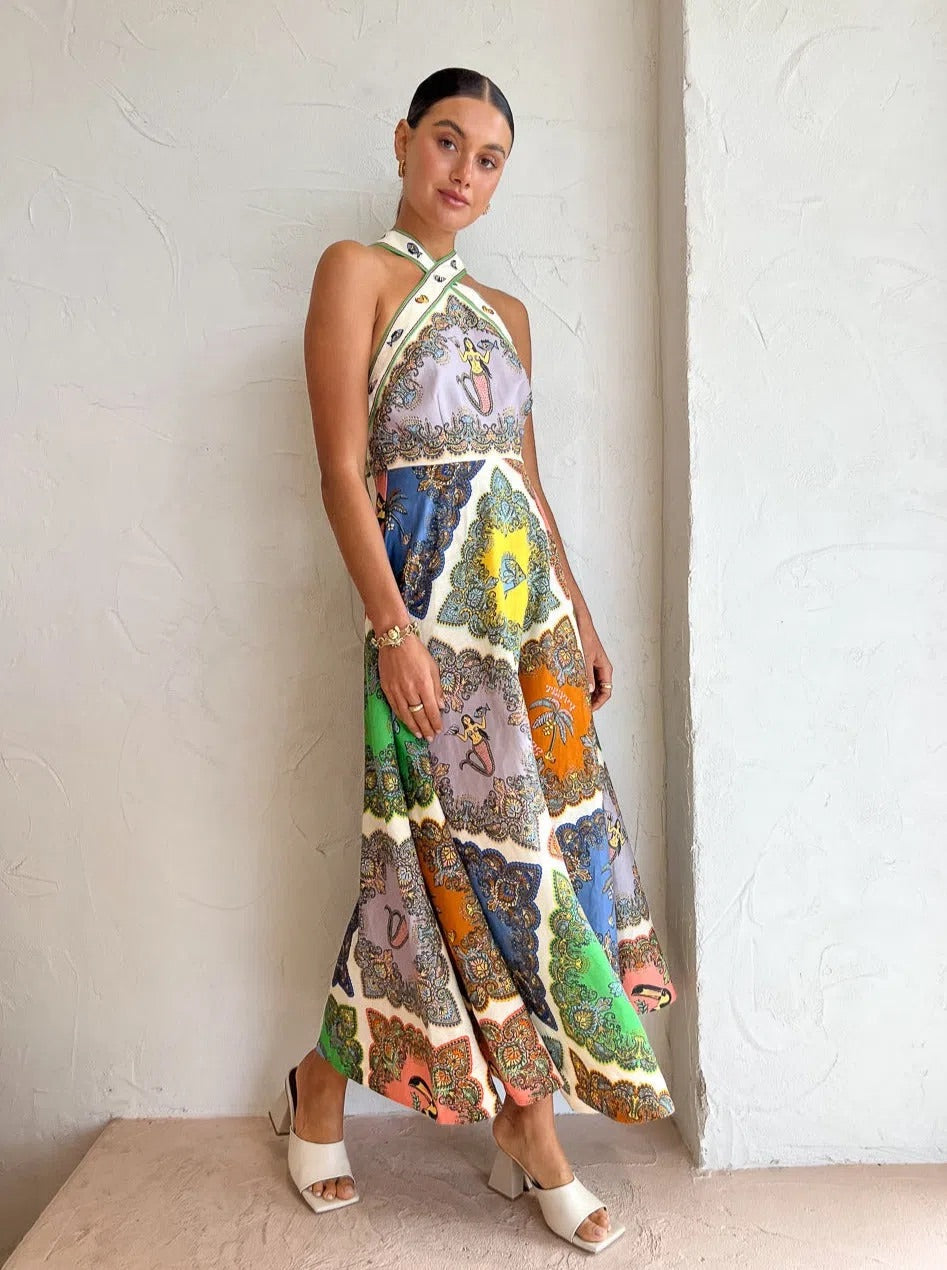 Alemais Trippy Troppo Halter Midi Dress
