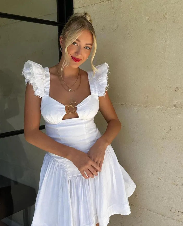 Aje Simone Frill Sleeve Mini Dress White