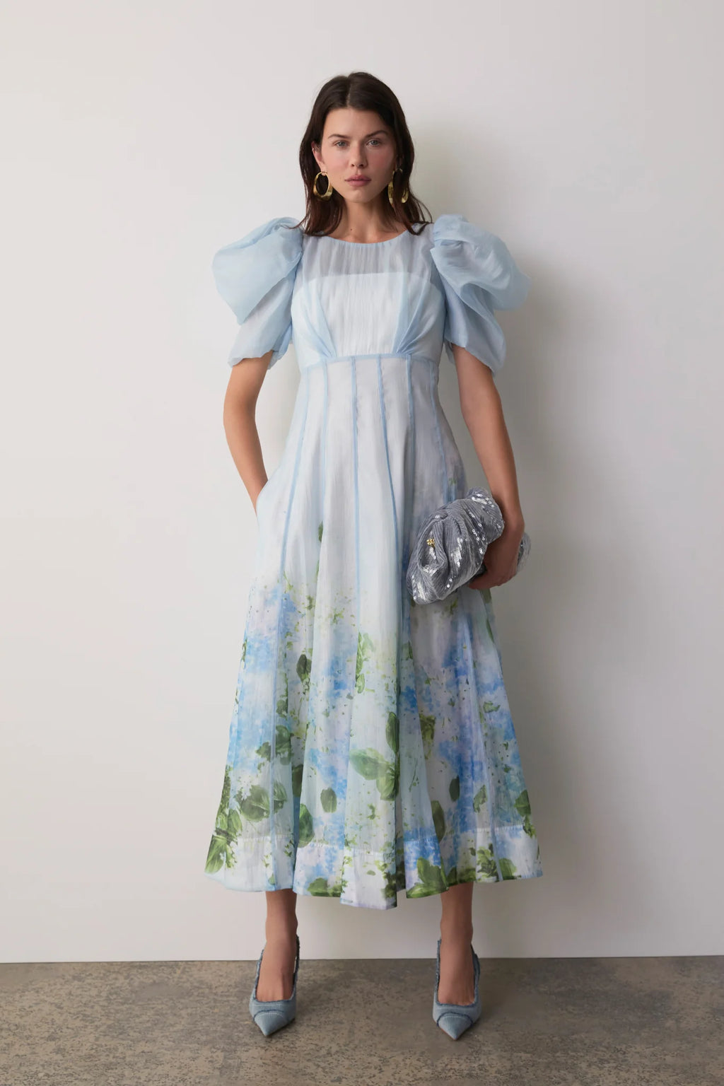 Aje Clementine Midi Dress Blue Hydrangea