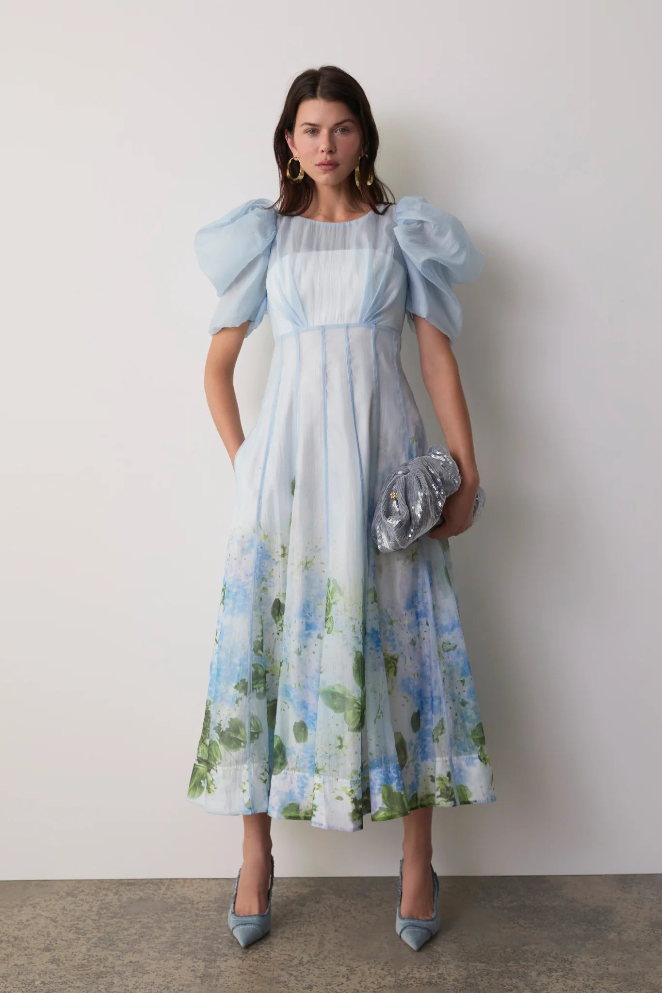 Aje Clementine Midi Dress Blue Hydrangea