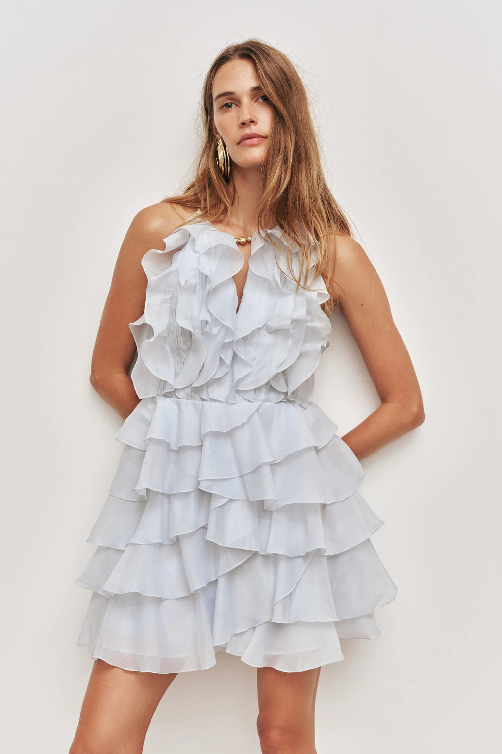 Aje Cleo Mini Dress Silver Blue