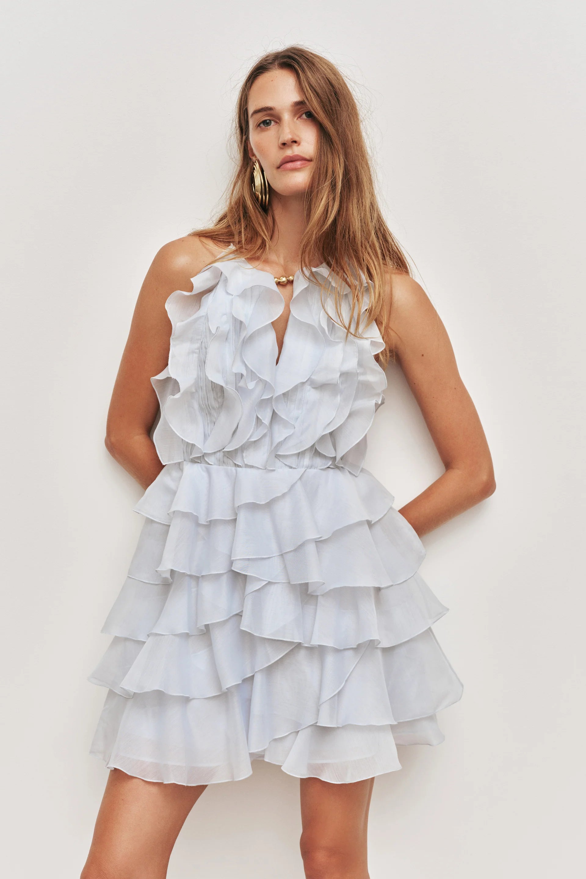 Aje Cleo Mini Dress Silver Blue