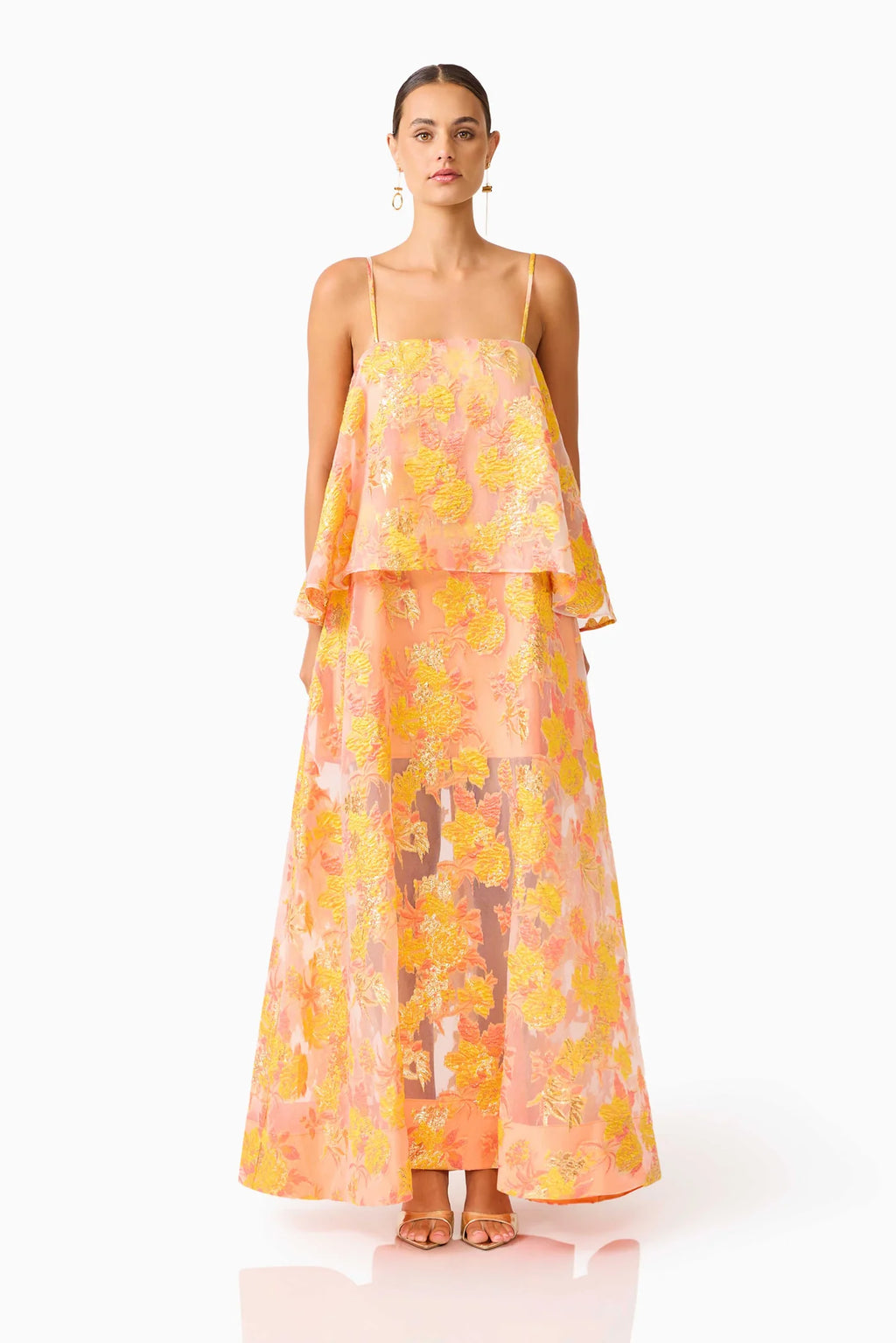 Elliatt Elysia Tiered Gown Orange Floral