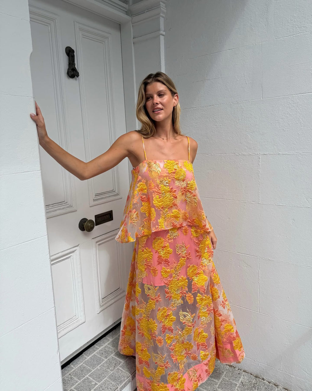 Elliatt Elysia Tiered Gown Orange Floral