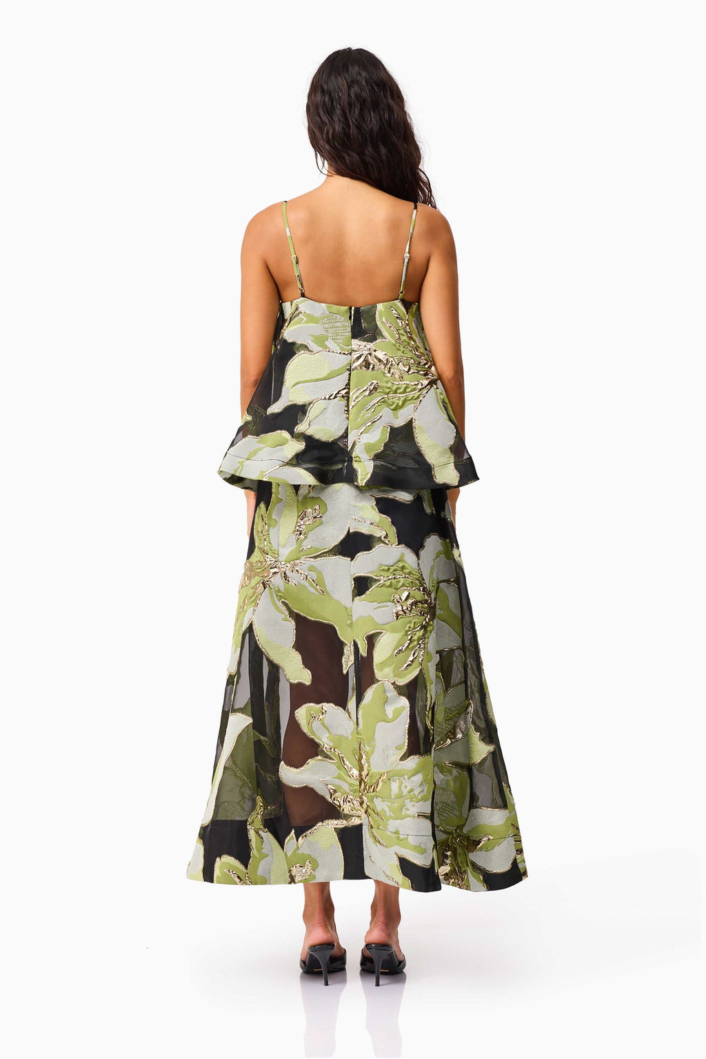 Elliatt Elysia Tiered Gown Black & Green Floral
