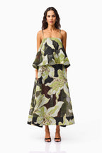 Elliatt Elysia Tiered Gown Black & Green Floral