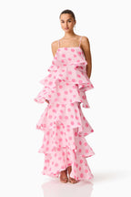 Elliatt Sola Tiered Maxi Dress Pink Polkadot