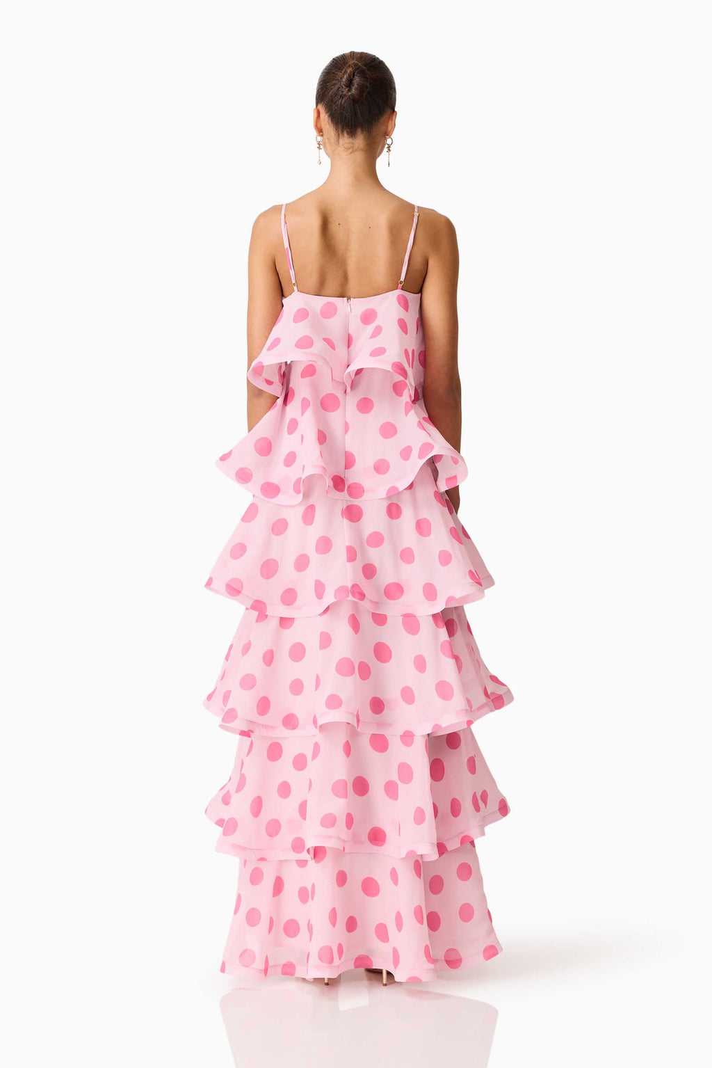 Elliatt Sola Tiered Maxi Dress Pink Polkadot