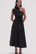 Aje Adelia Ruffle Midi Dress Black