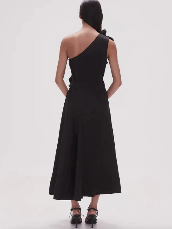 Aje Adelia Ruffle Midi Dress Black
