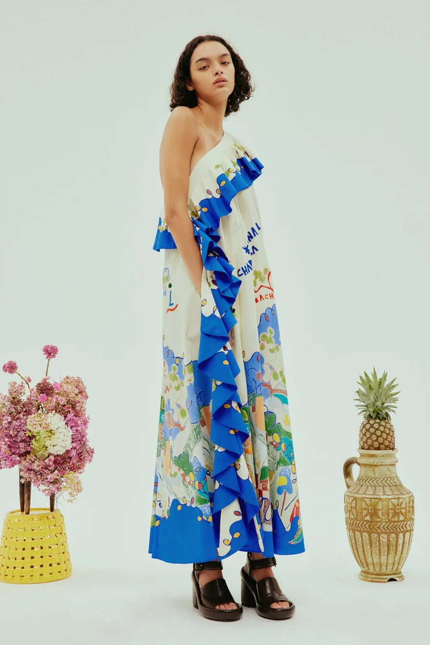 Alemais Nadia One Shoulder Ruffle Dress