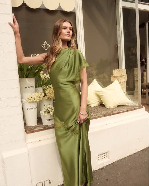 Forever New Kody Satin Lace Asymmetric Dress