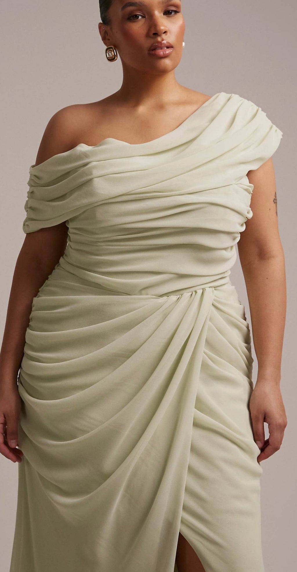 ASOS Design Draped One Shoulder Dress Sage Green
