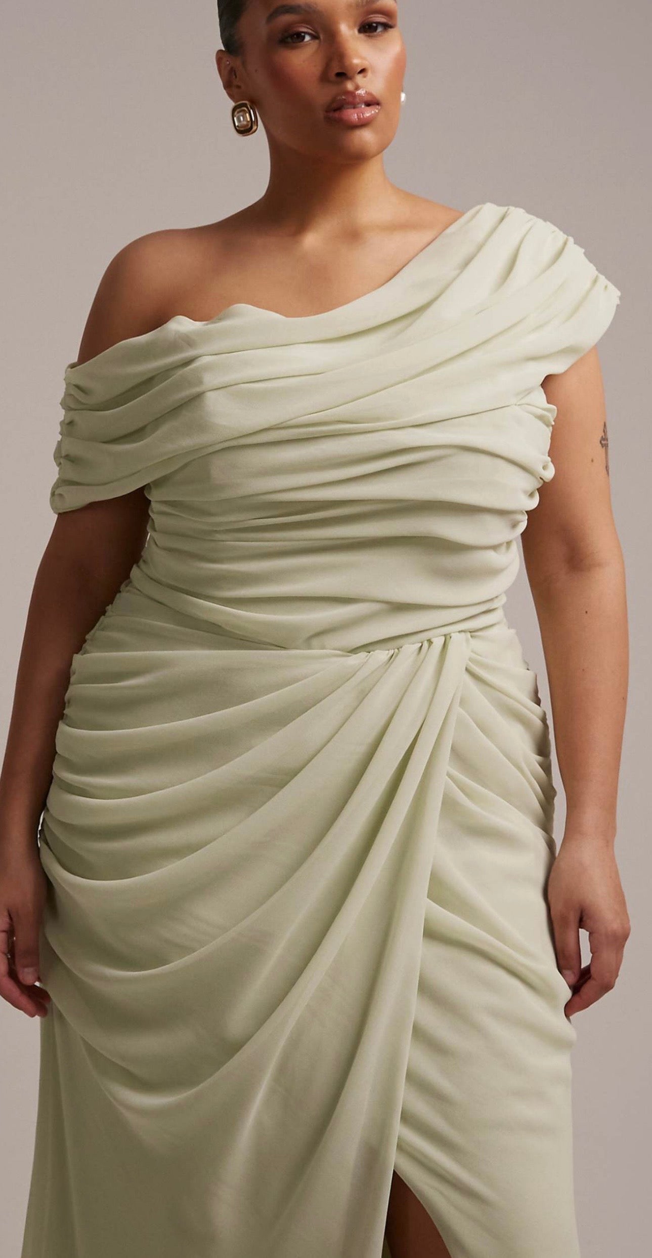ASOS Design Draped One Shoulder Dress Sage Green
