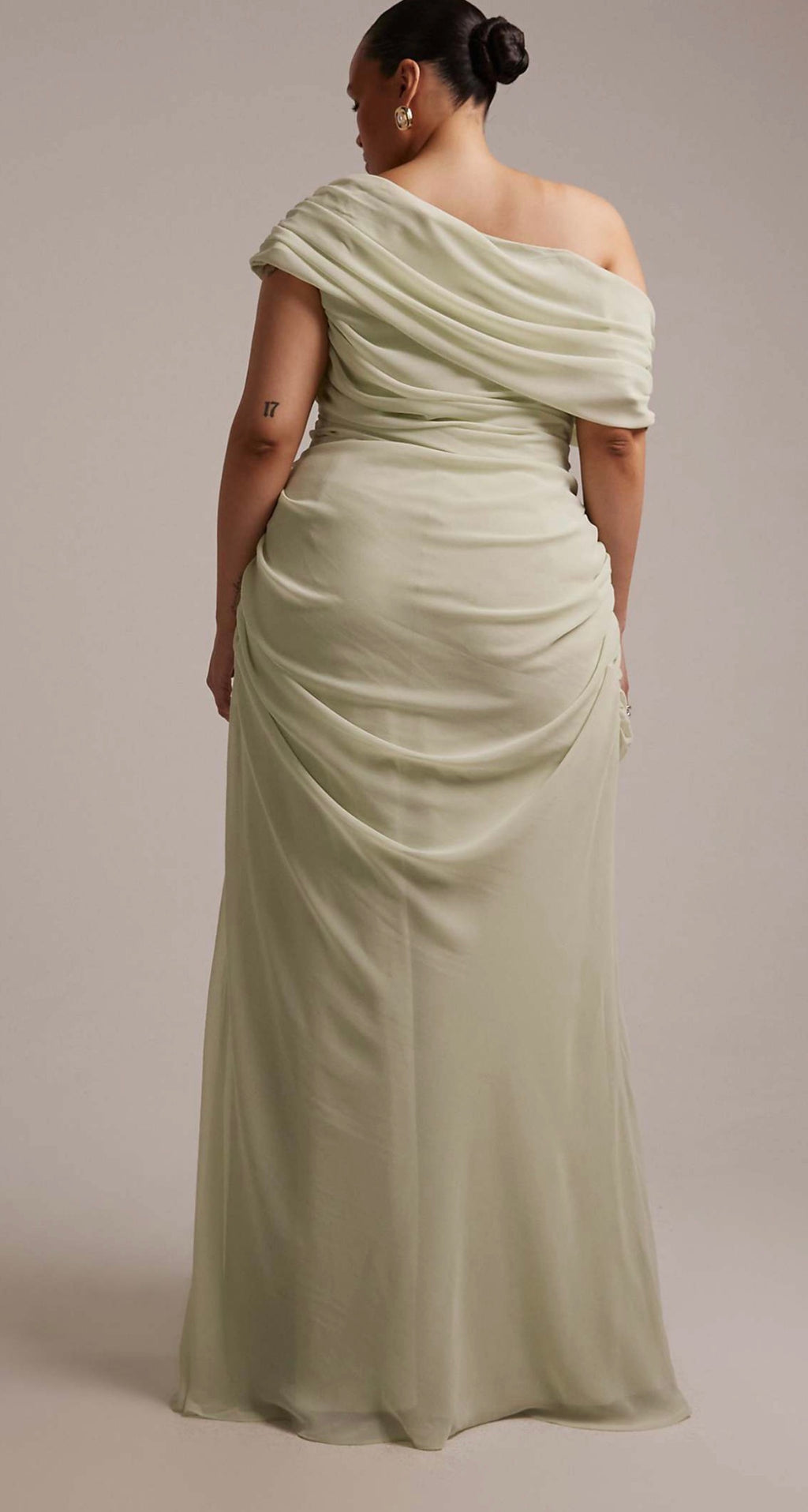 ASOS Design Draped One Shoulder Dress Sage Green