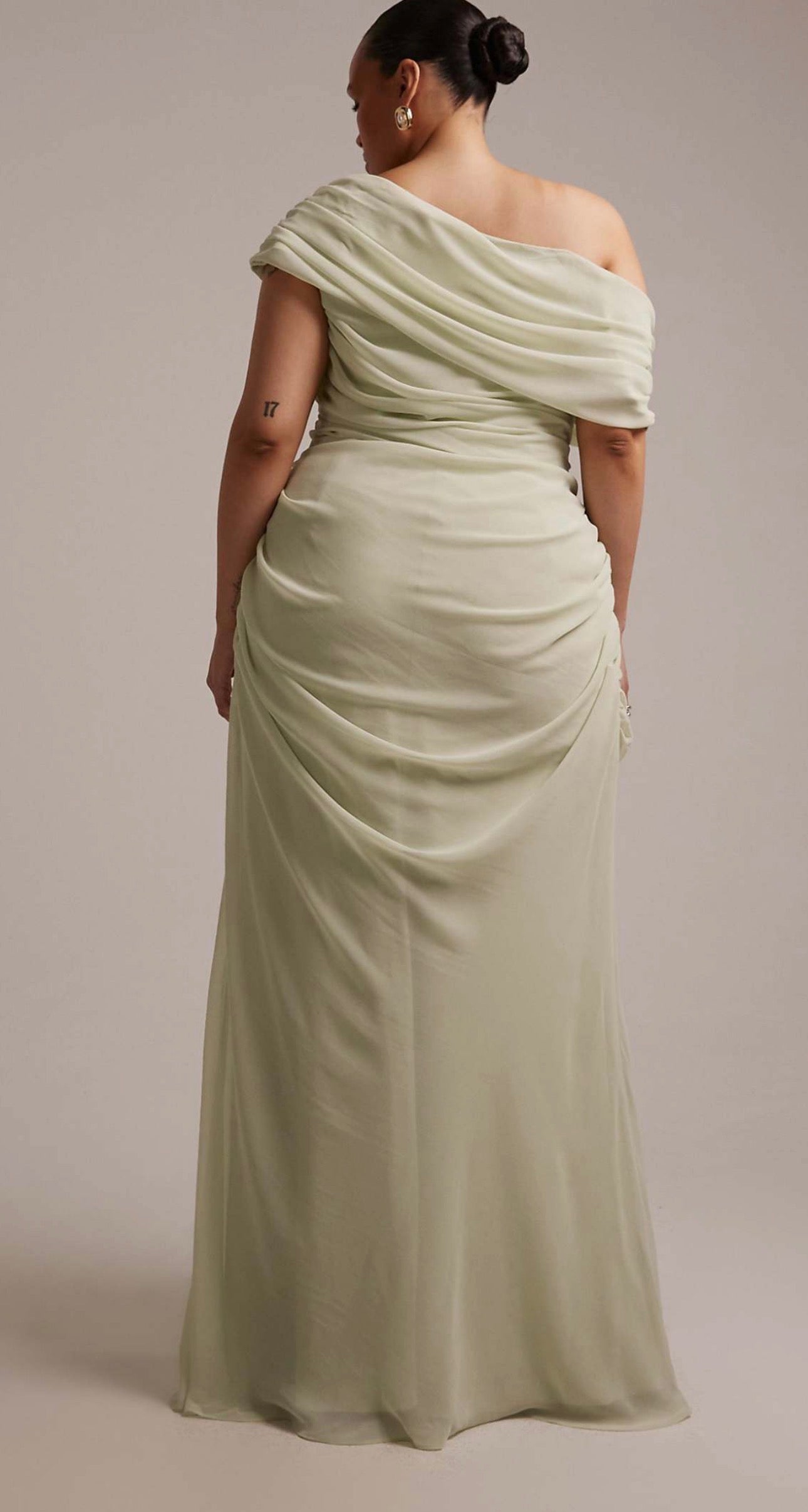 ASOS Design Draped One Shoulder Dress Sage Green