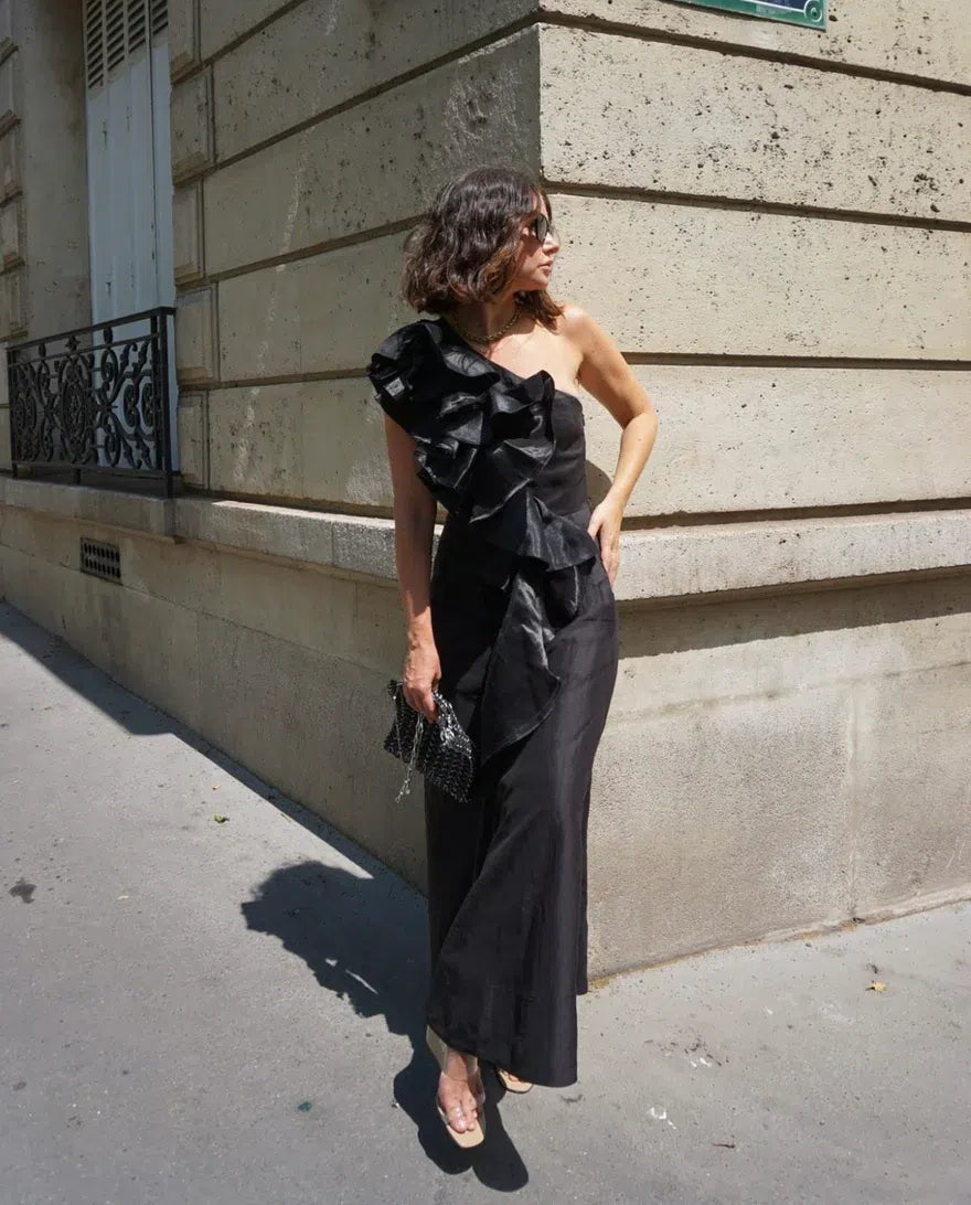 Aje Adelia Ruffle Midi Dress Black